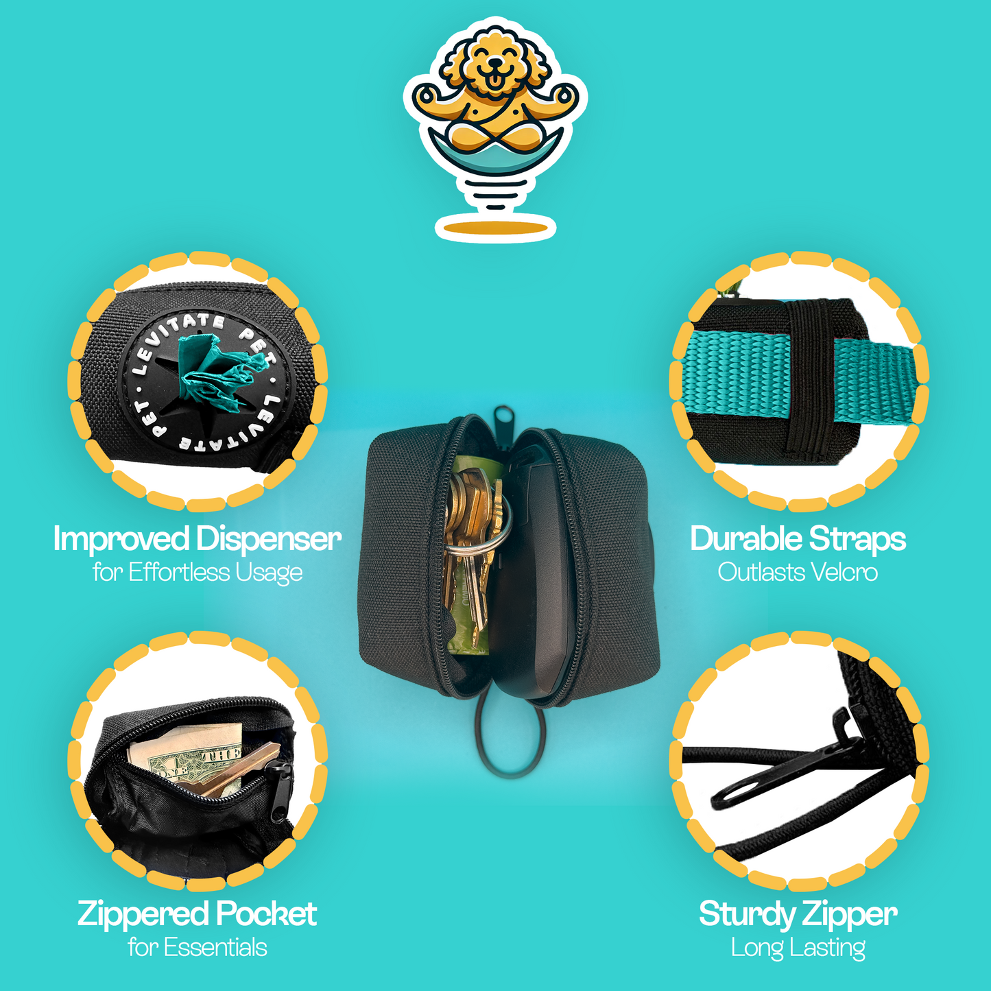 Leash Pouch Poop Bag Dispenser (Large, Black)